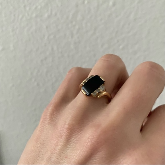 10k Gold Black Onyx Diamond Ring - Vintage - Picture 7 of 16